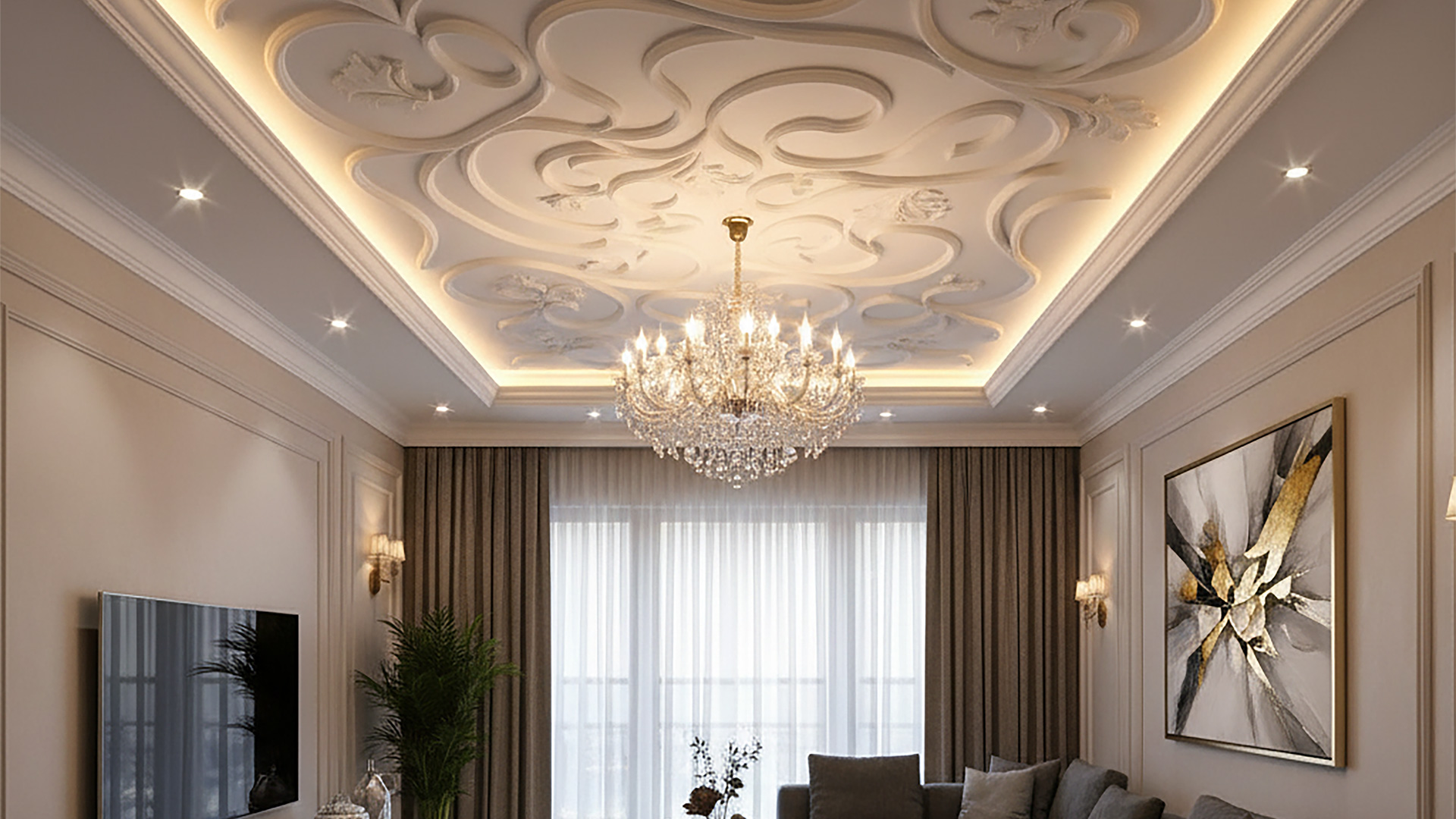 Designer false ceiling with decorative lighting